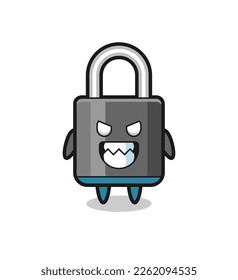expresión malvada del padlock lindo personaje de mascota , diseño de estilo lindo para camiseta, pegatina, elemento logo