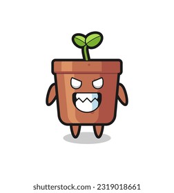 evil expression of the plant pot cute mascot character , cute style design for t shirt, sticker, logo element