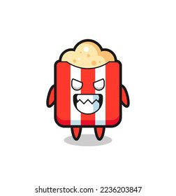 evil expression of the popcorn cute mascot character , cute style design for t shirt, sticker, logo element