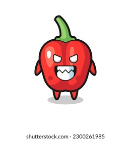 evil expression of the red bell pepper cute mascot character , cute style design for t shirt, sticker, logo element