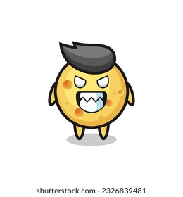 evil expression of the round cheese cute mascot character , cute style design for t shirt, sticker, logo element