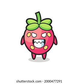 evil expression of the strawberry cute mascot character , cute style design for t shirt, sticker, logo element