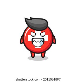 evil expression of the switzerland flag badge cute mascot character , cute style design for t shirt, sticker, logo element