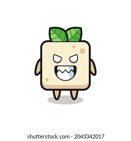 evil expression of the tofu cute mascot character , cute style design for t shirt, sticker, logo element
