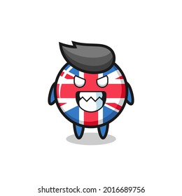 evil expression of the united kingdom flag badge cute mascot character , cute style design for t shirt, sticker, logo element