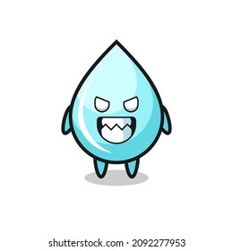 evil expression of the water drop cute mascot character , cute style design for t shirt, sticker, logo element