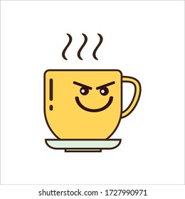 Evil Expression of Yellow Coffee Cup Vector Design