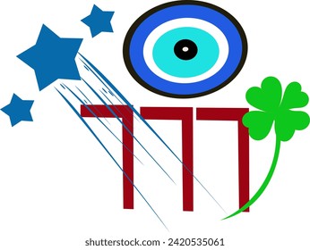 evil eye 777 four leaf clover and a shooting star symbol vector drawing