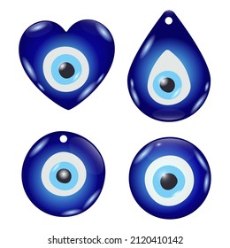 Mal amuleto de ojos. El talismán azul de protección oriental. Símbolo de protección turco y griego. Ilustración vectorial de nazar de vidrio