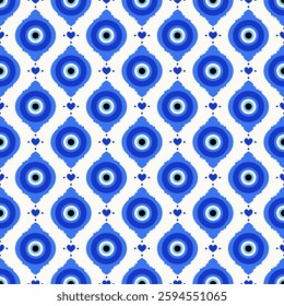 Evil eye background. Traditional Greek and Turkish blue bead. Vector magic seamless pattern with ethnic nazar - symbol of protection and luck. Ornament with energy amulet and spiritual talisman