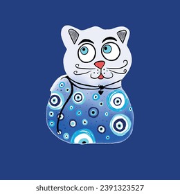 evil eye bead cat illustration. Blue and more