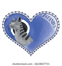 evil eye bead and cat illustration, istanbul, touristic, gift drawing