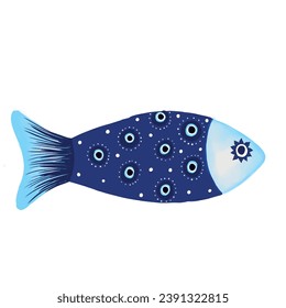 evil eye bead fish illustration. Blue and more 