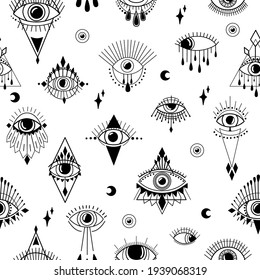 Evil eye. Black symbol on white background. Magic pattern. Magical esoteric print. Witchcraft collection. Vector illustration.