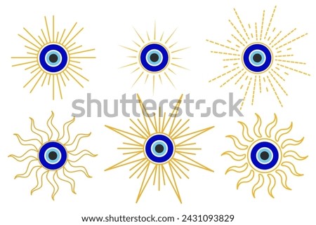Evil eye blue Turkish symbol set. Magic nazar bead. Greece and Turkish amulet esoteric design for luck.