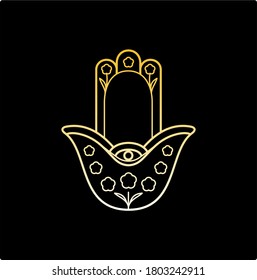 Evil Eye Charm black design, Hamsa Hand vector icon in outline 