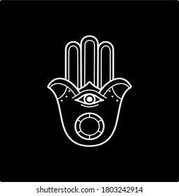Evil Eye Charm black design, Hamsa Hand vector icon in outline 