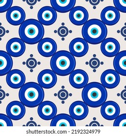 Evil eye ethnic pattern. Mystic greek blue amulet. Turkish traditional print. Symbol of protection. Vector seamless background.
