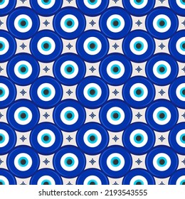 Patrón étnico de ojos malvados. Amuleto azul griego místico. Impresión tradicional turca. Símbolo de protección. El fondo del vector es transparente.