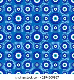 Evil eye ethnic pattern. Mystic greek blue amulet. Turkish traditional print. Symbol of protection. Vector seamless background.