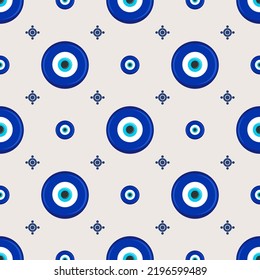 Evil eye ethnic pattern. Mystic greek blue amulet. Turkish traditional print. Symbol of protection. Vector seamless background.