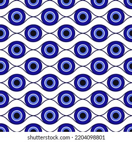 Evil eye ethnic pattern. Mystic greek blue amulet. Turkish traditional print. Symbol of protection. Vector seamless background.