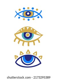 Evil eye ethnic wall art template. Turkish eye decorative symbols. Simple unique hand drawn tag cover design. Amulet designs. Creative boho trendy icons