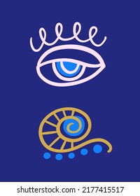 Evil eye ethnic wall art template. Turkish eye decorative symbols. Simple unique hand drawn tag cover design. Amulet designs. Creative boho trendy icons