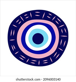 Evil eye greek amulet isolated.Turkish amulet an eyeball in blue for protection. Vector illustration in a flat style.