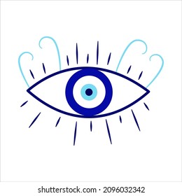Evil eye greek amulet isolated.Turkish amulet an eyeball in blue for protection. Vector illustration in a flat style.