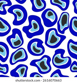 Evil eye Greek seamless pattern. Blue Turkish beads on white background. Abstract modern art. Nazar - magic symbol of luck and protection. Amulet and talisman doodle drawing.