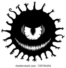 Evil eye Halloween monster stylized stencil black, vector illustration, horizontal, isolated
