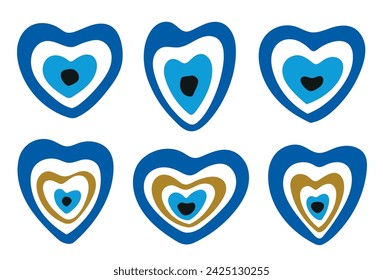 The evil eye, Hamsa, in the shape of a heart. Protection amulet of Mediterranean cultures, in countries such as Greece, Türkiye, Italy. Vector illustration