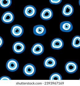 Evil eye Heavenly seamless pattern with suns, moons, stars, palms. For textiles, souvenirs, household goods