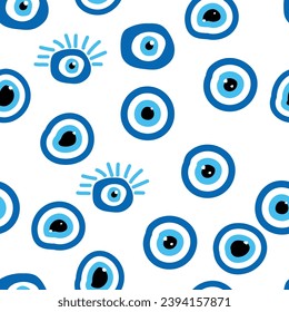 Evil eye Heavenly seamless pattern with suns, moons, stars, palms. For textiles, souvenirs, household goods