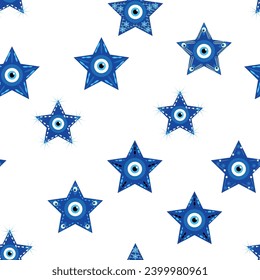 Evil eye Heavenly seamless pattern with suns, moons, stars, palms. For textiles, souvenirs, household goods