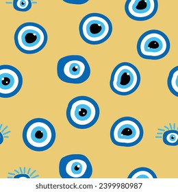 Evil eye Heavenly seamless pattern with suns, moons, stars, palms. For textiles, souvenirs, household goods