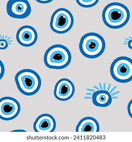 Evil eye Heavenly seamless pattern with suns, moons, stars, palms. For textiles, souvenirs, household goods