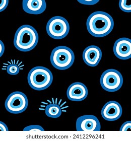 Evil eye Heavenly seamless pattern with suns, moons, stars, palms. For textiles, souvenirs, household goods