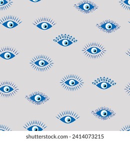 Evil eye Heavenly seamless pattern with suns, moons, stars, palms. For textiles, souvenirs, household goods
