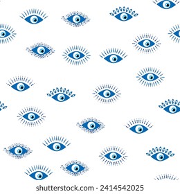 Evil eye Heavenly seamless pattern with suns, moons, stars, palms. For textiles, souvenirs, household goods