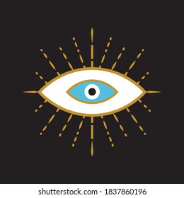 Evil Eye Icon On Black Background, Vector For Frame, Decorative, Pattern