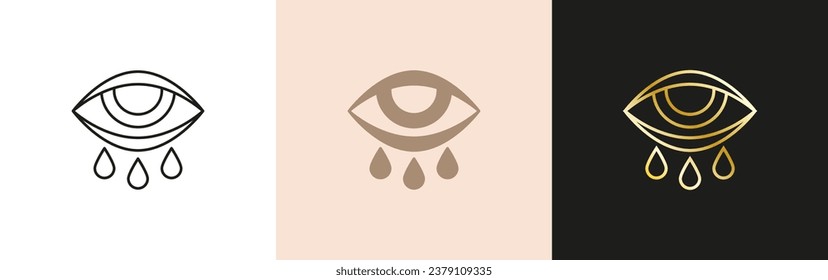 Evil eye icon set. Linear and gold mystic sight symbol	
