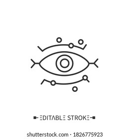 Evil eye line icon. Hamsa eye. Fatima eye. Outline drawing. Protective esoteric sacred symbol. Occultism, religious, magic amulet, Boho ethnic element. Isolated vector illustration. Editable stroke 