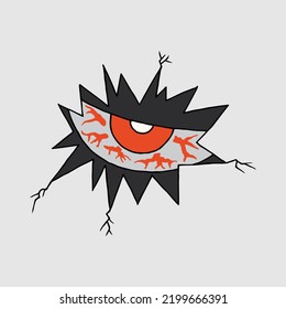 El ojo malvado mira a través de un agujero. El concepto del nacimiento del mal.	