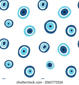 Evil eye lucky charm vector polka dot seamless pattern for textile, fabric, wallpapers, wrapping paper and other print and design. Esoteric, mystic, dark magic arts protecting amulet, Turkish charm.