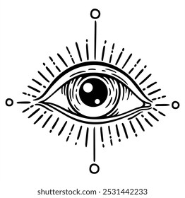 Evil eye. Magic celestial witchcraft symbol. Eye of Providence. Masonic symbol. Hand drawn logo or emblem. Isolated sketch vector illustration. 