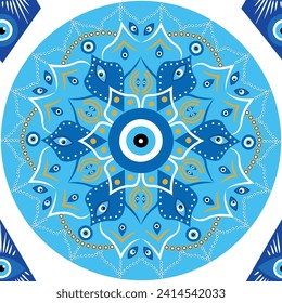 Evil eye mandala seamless pattern. Symbol of protection, Turkish souvenir.