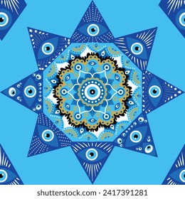 Böses Auge Mandala nahtloses Muster. Symbol des Schutzes, türkisches Souvenir.