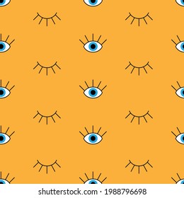 Evil eye minimalist vector seamless pattern. Custom ethnic Turkish greek symbols seamless patern. Ethnic boho textile design